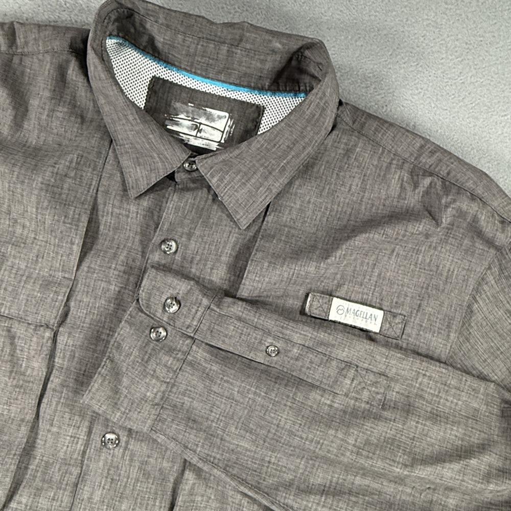 Magellan Fishing Shirt 2XL Gray Outdoors Vented Mesh Back Long Sleeve Button Up